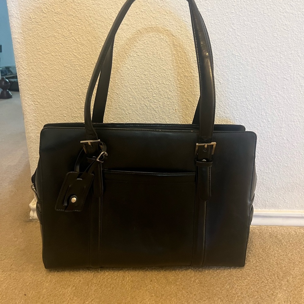 Structured Black Leather Work Tote